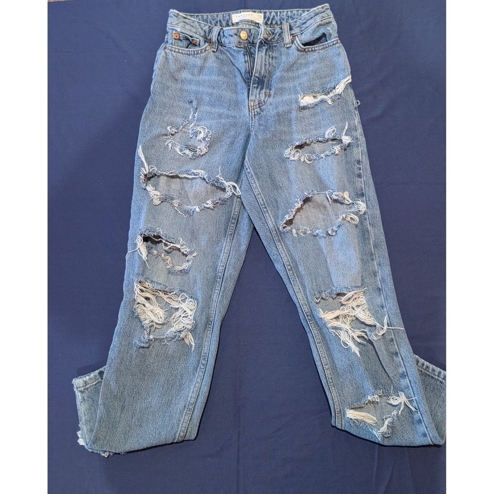 TOPSHOP‎ Mom Jeans Distressed Light Wash Denim Women W25 L30
